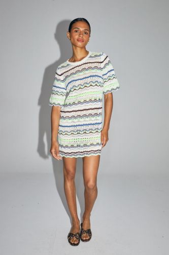 Robe courte en tricot ajouré IMPREVU | Marine
