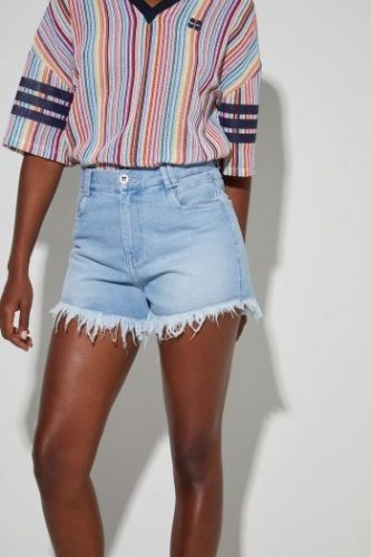 Short denim bleu frangé IMPREVU | Marine