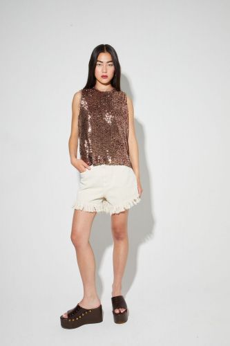 Short denim frangé écru IMPREVU | Marine