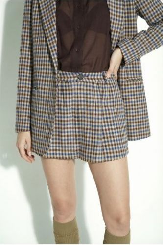 Jupe-short vichy marron et bleu IMPREVU | Marine Auvelais