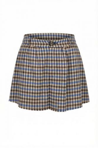 Jupe-short vichy marron et bleu IMPREVU | Marine Auvelais