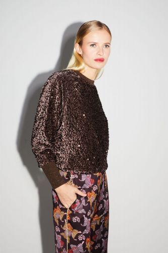 Imprévu sweat  Brun femmes (Sweat chocolat sequins - 711949) - Marine | Much more than shoes