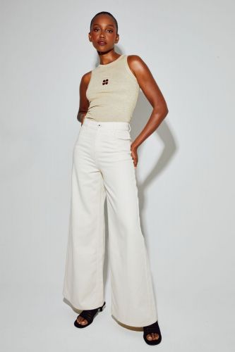 Top maille côtelée doré avec logo bordeaux IMPREVU | Marine