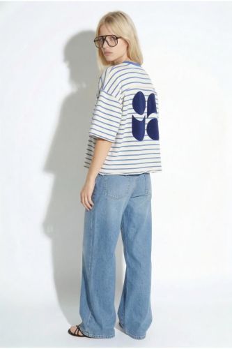 T-shirt sweat marinière bleu clair/ blanc IMPREVU | Marine