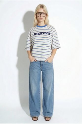 T-shirt sweat marinière bleu clair/ blanc IMPREVU | Marine