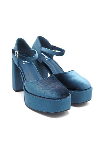 Sandale à talon & plateau en velours bleu JEANNOT | Marine