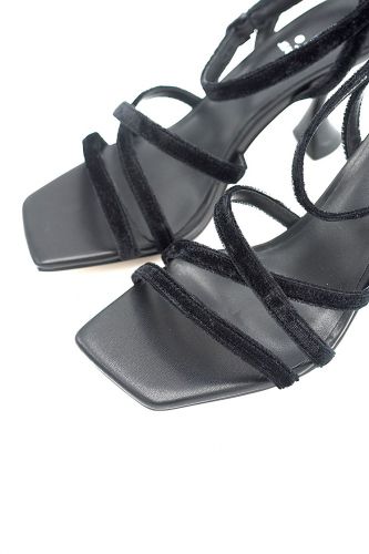 Sandale chic en cuir & velours noir JEANNOT | Marine