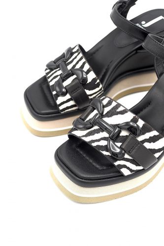 Sandale en cuir noir & bride zebrée JEANNOT | Marine