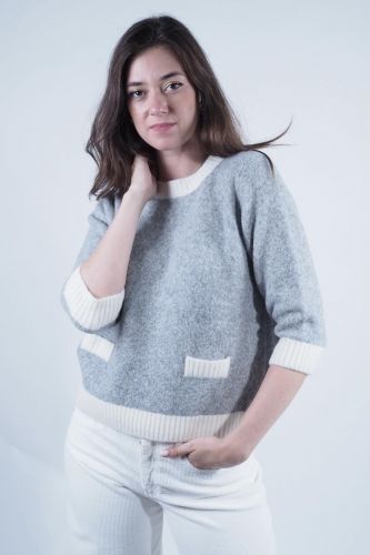 Pull bicolore gris & blanc JEFF | Marine