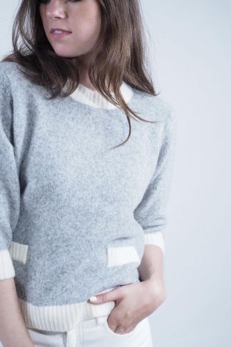 Pull bicolore gris & blanc JEFF | Marine