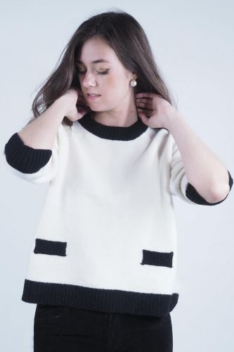 Pull bicolore blanc & noir JEFF | Marine