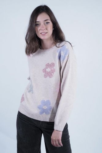 Pull beige avec fleurs JEFF | Marine