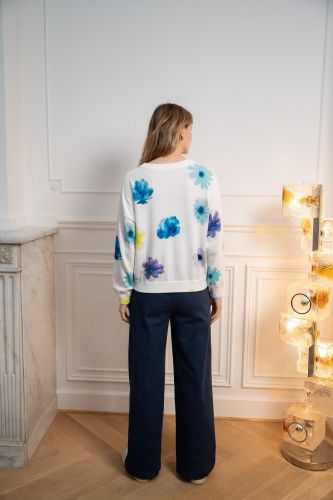 Pull blanc à fleurs JEFF | Marine