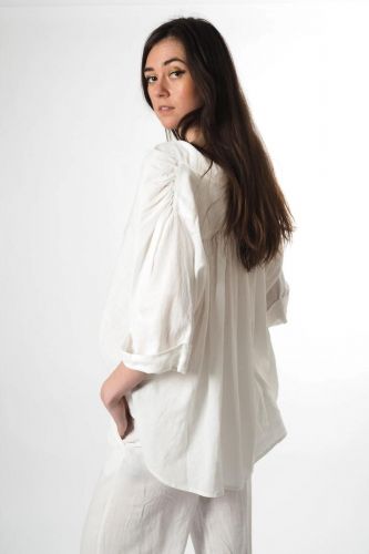 Jeff blouse Blanc femmes (chemise jabot lin - VANILLE blanc) - Marine | Much more than shoes