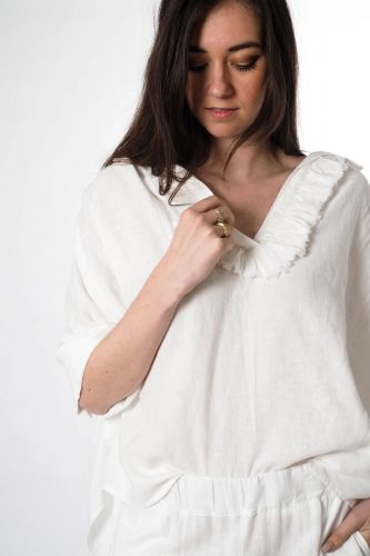 Jeff blouse Blanc femmes (chemise jabot lin - VANILLE blanc) - Marine | Much more than shoes