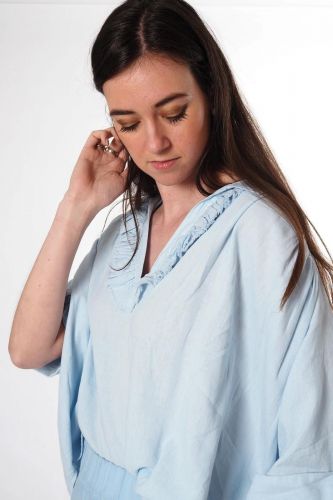 Jeff blouse Ciel femmes (chemise jabot lin - VANILLE ciel ) - Marine | Much more than shoes