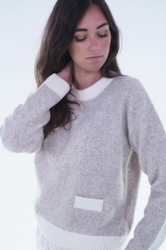 Pull beige à détails blanc JEFF | Marine