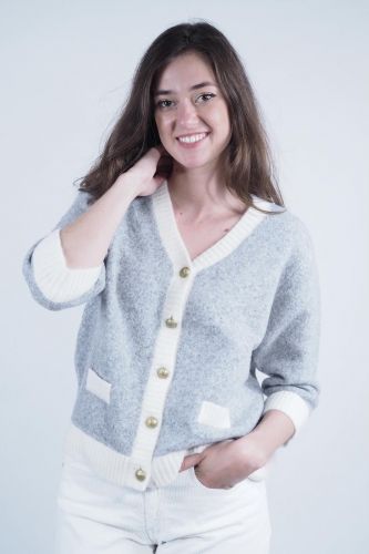 Cardigan bicolore gris & blanc JEFF | Marine