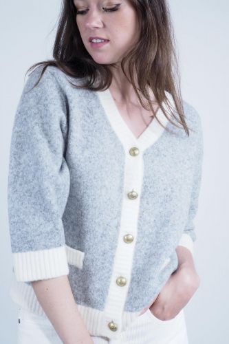 Cardigan bicolore gris & blanc JEFF | Marine