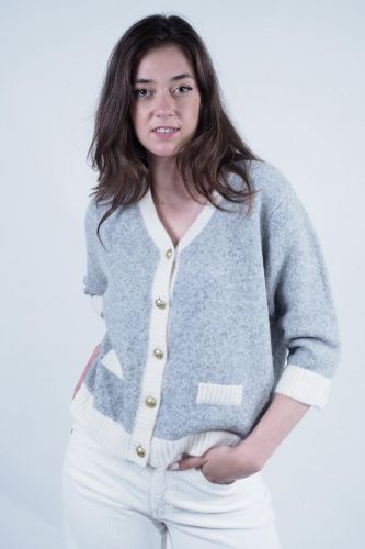 Cardigan bicolore gris & blanc JEFF | Marine