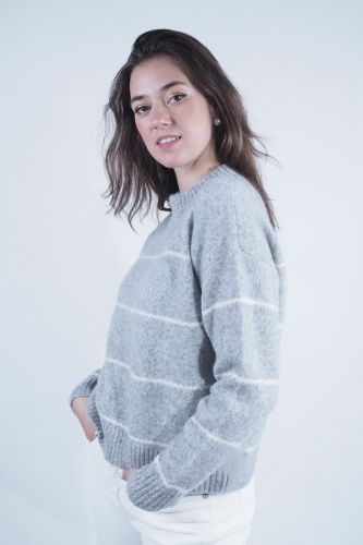 Pull ligné gris & blanc JEFF | Marine