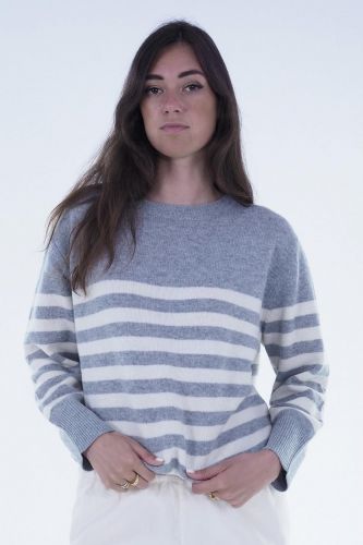 Pull à lignes gris & blanc JEFF | Marine