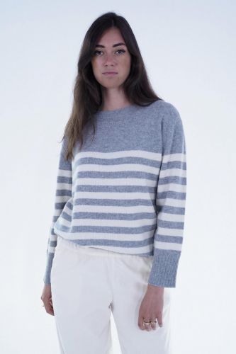 Pull à lignes gris & blanc JEFF | Marine