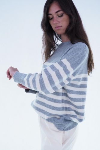 Pull à lignes gris & blanc JEFF | Marine