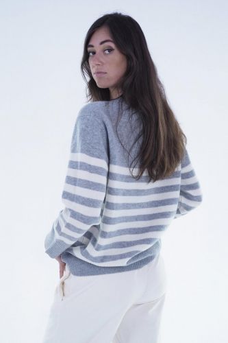 Pull à lignes gris & blanc JEFF | Marine