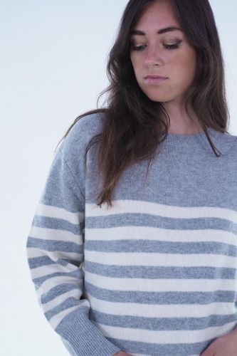 Pull à lignes gris & blanc JEFF | Marine