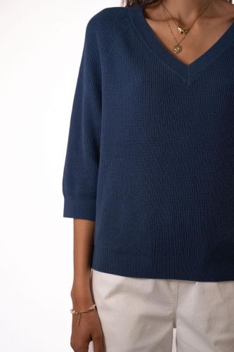 Pull en maille côtelée bleu JEFF | Marine