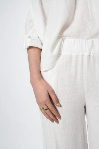 Jeff pantalon Blanc femmes (pantalon lin - VADIM pantalon blanc) - Marine | Much more than shoes