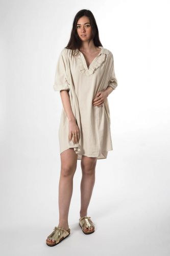 Jeff robe Beige femmes (robe jabot lin - VIVIAN beige) - Marine | Much more than shoes