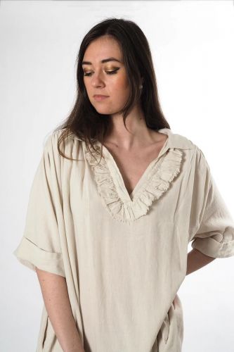 Jeff robe Beige femmes (robe jabot lin - VIVIAN beige) - Marine | Much more than shoes