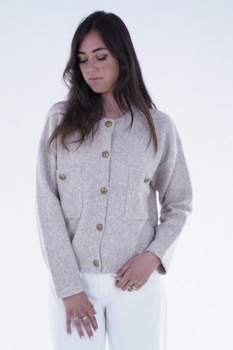 Cardigan grège coutures trompe l'oeil JEFF | Marine