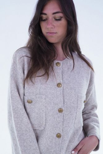 Cardigan grège coutures trompe l'oeil JEFF | Marine