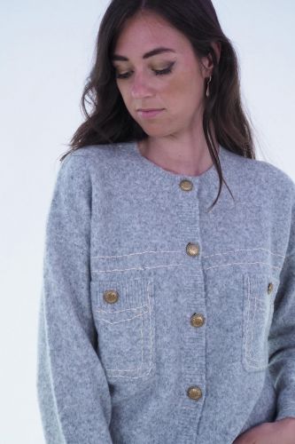 Cardigan gris coutures trompe l'oeil JEFF | Marine