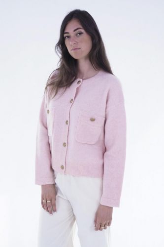 Cardigan rose coutures trompe l'oeil JEFF | Marine