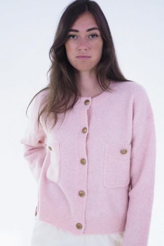 Cardigan rose coutures trompe l'oeil JEFF | Marine