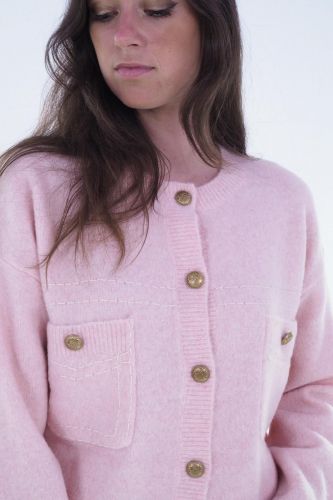 Cardigan rose coutures trompe l'oeil JEFF | Marine