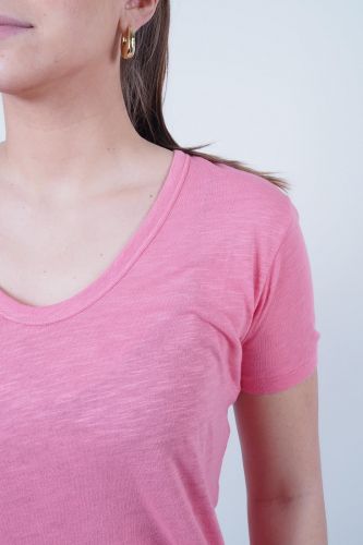 T-shirt rose à col 