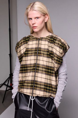 Veste sans manches à carreaux et épaules structurées JOHNY | Marine