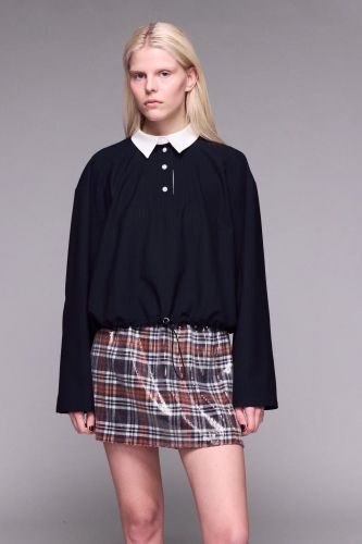Blouse effet polo bleu marine à rayures JOHNY | Marine