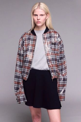 Bomber à carreaux bleu et rouille à sequins JOHNY | Marine