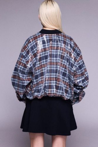 Bomber à carreaux bleu et rouille à sequins JOHNY | Marine