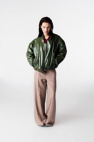 Bomber en cuir vernis vert JOHNY | Marine