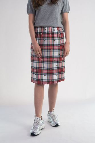 Jupe midi à carreaux JOHNY | Marine
