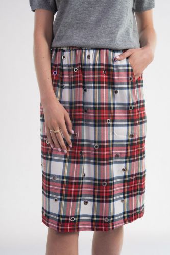 Jupe midi à carreaux JOHNY | Marine