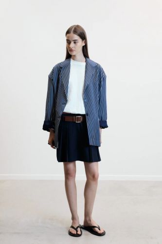 Jupe bleu marine avec ceinture marron JOHNY | Marine