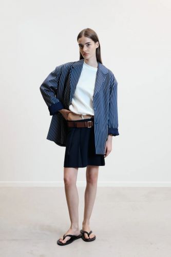 Jupe bleu marine avec ceinture marron JOHNY | Marine